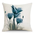 Square blue ink floral linen pillowcase with artistic X-ray flower print for home sofa decor - 45*45cm (No Insert) / Translucent Blue Floral (YMD325-3)