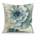 Floral watercolor linen pillow case with elegant blue flowers and gold accents - Watercolor Floral Art Signature Style (YMD82-1)