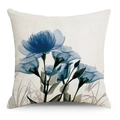 Blue translucent floral art print on linen cushion cover with white background - 45*45cm (No Insert) / Artistic Impression Blue Floral (YMD325-4)
