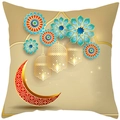 Peach skin pillowcase featuring golden moon and star lanterns for festive home decor - Red Gold Crescent Chandelier Style (DRD332-13) / 18x18 Inch