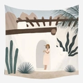 Minimalist Morandi tapestry featuring a boho desert woman illustration in earth tones - 拱门女性插画图案(GT39-5)