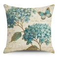 Floral cotton linen pillowcase with blue hydrangea and butterfly in vintage style - Vintage Hydrangea Butterfly Style (YMD82-2)