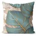 Golden ginkgo leaf print pillowcase with peach skin velvet and modern art leaves design - Modern Art Broadleaf Pattern (DRD462-10) / 45x45cm (No Insert)