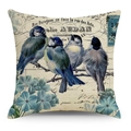 Linen pillowcase with vintage French bird and blue floral print for sofa decor - French Vintage Letter Songbird Style (YMD82-4) / 45x45cm