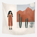 Nordic Morandi abstract tapestry featuring woman and desert scenery in earthy tones - Woman in Jumpsuit Desert Pattern (GT39-10)