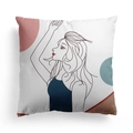 Modern pillow case with minimalist female line art and abstract colorful geometric shapes - 45x45CM (No Core) / Long Hair Woman 13(DRD278-13)