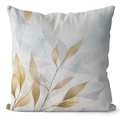 Detailed macro view of the watercolor golden ginkgo leaf print on peach skin fabric cushion - Watercolor Overlapping Leaves Design (DRD462-6) / 45x45cm (No Insert)
