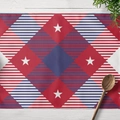 Mantel individual del Día de la Independencia con diseño de estrellas y rayas - 30x45cm (Algodón y Lino) / Estilo Barras y Estrellas Geométricas (CD10-3)