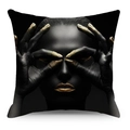 Federa in lino con ritratto artistico africano nero e oro per decorazione del divano - Ritratto Artistico Nero Opaco E Oro (YMD225-6)