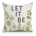 Fodera per cuscino in lino con foglie tropicali e scritta Let It Be per divano - 45*45cm (Senza Inserto) / Stile Foglie di Eucalyptus e Scritte (YMD329-1)