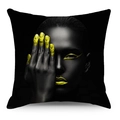 Federa per cuscino in lino con ritratto artistico di donna africana in nero e giallo - Ritratto Artistico Nero E Giallo (YMD225-7)