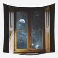 Tapiz de ventana falsa con vista de nebulosa cósmica y la tierra surrealista - 95x73cm Tela Cepillada / Universo Cielo Estrellado Tierra Estilo (GT42-4)