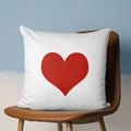 Short plush square decorative pillowcase in white with a bold red heart print - CRS05-20