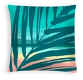 Dettaglio della federa con stampa di foglie di palma e design moderno tramonto in spiaggia - Fantasia Paesaggio Tropicale (DRD467-3)