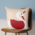 Short plush square cushion cover with red cartoon swan print on beige fabric - CRS05-21