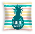 Dettaglio del motivo ananas con scritta Hello Summer su federa a righe effetto pesca - Fantasia Ananas Hello Summer (DRD467-4)