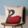 Artistic black swan pillow cover with crown detail on a premium leather chair - CRS05-22