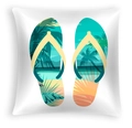 Close-up of square peach skin pillowcase with tropical beach flip-flops print - Flip Flop Beach Pattern (DRD467-8)