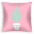 Detail of square pink pillowcase with a minimalist mint green succulent in a white pot - 45x45cm / Pink Succulent Plant Pattern (DRD468-5)