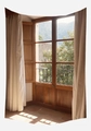 Realistic retro fake window wall tapestry with seaside mountain view for home decor - Retro Wood Window Mountain Style (GT42-8)