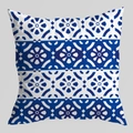 Detailed view of blue and white geometric floral pattern on soft velvet cushion cover - 45*45cm (Insert Not Included) / Blue White Porcelain Geometric (CRD124-12)