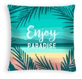 Detail of Enjoy PARADISE palm leaf pillowcase with tropical gradient colors and prints - Enjoy Paradise Pattern 2 (DRD467-12)