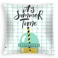Detail of summer pillowcase with grid pattern, cold drink illustration and It's Summer Time text - 45x45cm / Summer Cold Drink Illustration Pattern (DRD468-15)