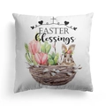 Paaskussenhoes met aquarel konijn en tulpen op witte stof voor lentedecoratie - EASTER Blessings Konijn Kruis (DRD328-9)