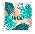Detail of tropical leaf print pillowcase with monstera pattern and Hello text - Hello! Plant Pattern (DRD467-15)