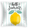 Detailed view of square pillowcase with lemon patterns and hello Summer typography - 45x45cm / Hello Summer Lemon Pattern (DRD468-17)