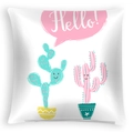 Detail of white square pillowcase with cute smiling cactus prints and Hello text - 45x45cm / Hello Cactus Cartoon Pattern (DRD468-12)