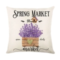 Kissenbezug Lavendel quadratisch aus cremefarbenem Leinen mit Frühlingsmarkt-Druck - 45x45cm / Lavendel Topfpflanze (YMD327-3)