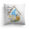 Paasgnome kussensloop met bloemen en tekst Home sweet home op een witte achtergrond - Home Sweet Home kabouter (DRD328-13)