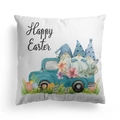 Paaskussenhoes met kabouters en vintage truck print op witte perzikhuid stof - Happy Easter Vrachtwagen Kabouters (DRD328-16)