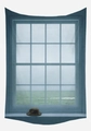 Fake window tapestry featuring 3D ocean view and a dark hat on the window sill - Blue Gray Window Sea Hat Style (GT42-15)