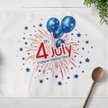 Mantel individual del Día de la Independencia con texto del 4 de julio - 30x45cm (Algodón y Lino) / Estilo Globos y Fuegos Artificiales (CD10-29)