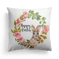 Paaskussenhoes met aquarel konijn, bloemenkrans en Happy Easter opdruk - Happy Easter konijnenkrans (DRD328-20)