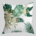 Detailed view of the watercolor tropical leaf and white lily floral cushion cover - Tropical Lily Greenery (DRD404-6)