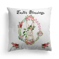 Paas kussenhoes met waterverf konijntje en bloemenkrans op witte achtergrond - Easter Blessings Konijn Rozenkrans (DRD328-22)