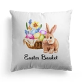 Paaskussenhoes met aquarel konijn, bloemen en Easter Basket tekst op een witte basis - Easter Basket Konijn Mand (DRD328-25)