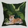 Federa per cuscino quadrata con tigre e foglie di palma per decorazione del divano - Tigre Tropicale con Piante (DRD402-3)