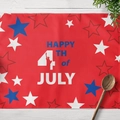 Mantel individual Día de la Independencia con texto Happy 4th of July y estrellas - 30x45cm (Algodón y Lino) / Estilo Estrella Roja (CD10-19)