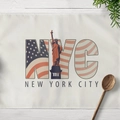 Mantel individual del Día de la Independencia con diseño NYC y Estatua de Libertad - 30x45cm (Algodón y Lino) / Estilo NYC Blanco (CD10-26)
