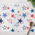 Mantel individual del Día de la Independencia con estrellas rojas y azules en tela blanca - 30x45cm (Algodón y Lino) / Estilo Estrellas Blanco (CD10-7)