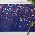 Mantel individual rectangular del Día de la Independencia con estrellas - 30x45cm (Algodón y Lino) / Estilo Estrellas Multicolor Marino (CD10-20)