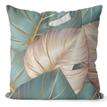 Golden monstera leaf print pillowcase in deep teal and bronze peach skin fabric - Deep Cyan Gold Monstera Pattern (DRD462-1) / 45x45cm (No Insert)