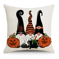 Halloween Kissenbezug mit Kürbis und Gnom Print in Orange und Schwarz für Deko - 45x45 cm / Halloween Gnomes Stil (YMD318-2)
