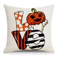 Halloween Kissenbezug mit Kürbis Geist LOVE Print aus quadratischem Baumwollleinen - 45x45 cm / Geist Kürbis LOVE Stil (YMD318-3)