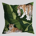 Federa quadrata con stampa tigre della giungla e foglie tropicali verdi in stile esotico - Tigre con Cucciolo (DRD402-4)