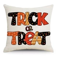 Halloween Kissenbezug mit Trick or Treat Slogan in Leinenoptik auf weißem Hintergrund - 45x45 cm / Trick Or Treat Schriftzug Stil (YMD318-4)
